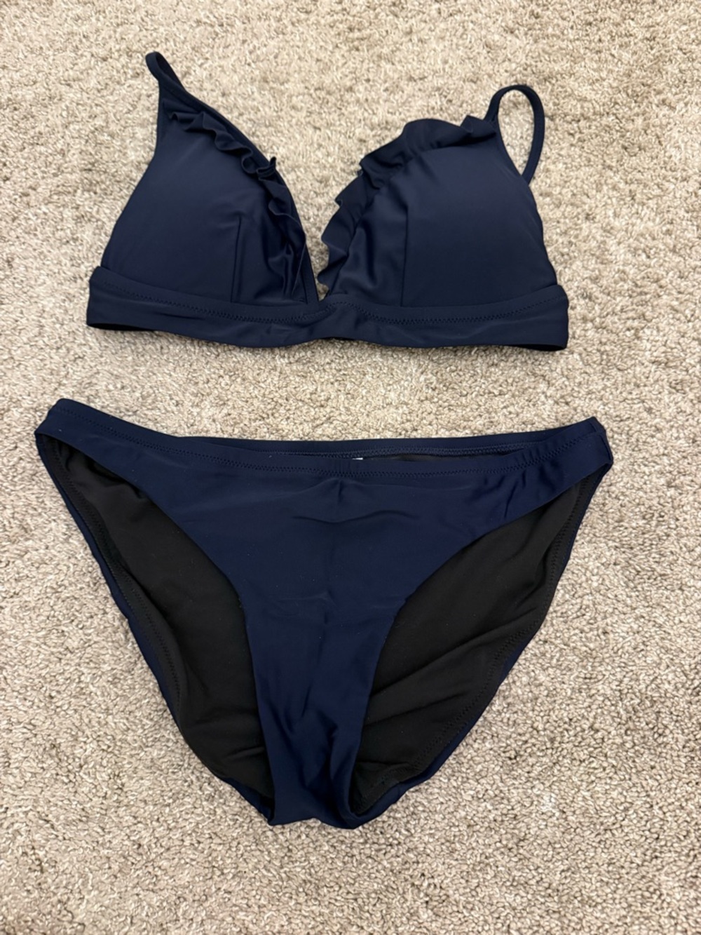 J. Crew Navy Ruffled Triangle Bikini Set